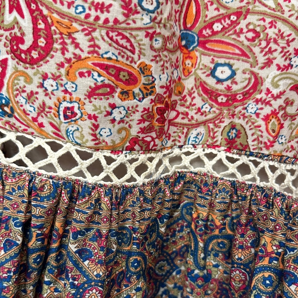 Haute Hippie Brown Cotton Boho Ruffles Peasant Vintage Tie Back Dress Size 10 - Picture 9 of 14